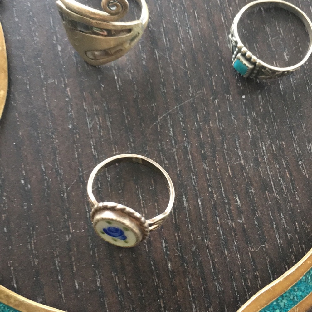 Turquoise golden choker .925 sterling silver rings - Picture 3 of 14